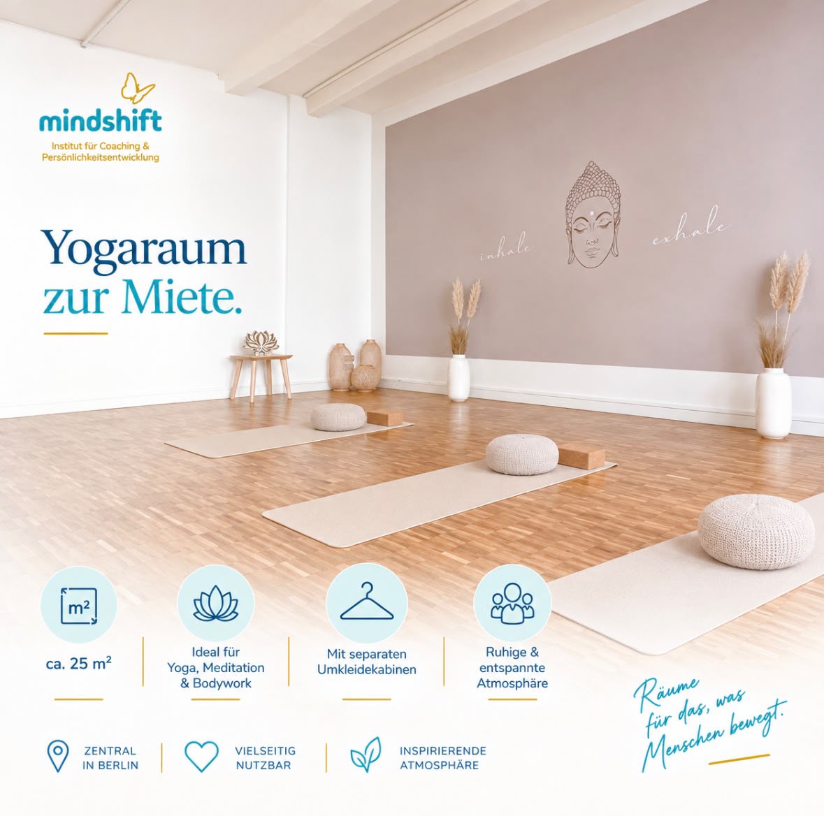 Wunderschöner Yoga-Raum für deine Kurse in Charlottenburg
